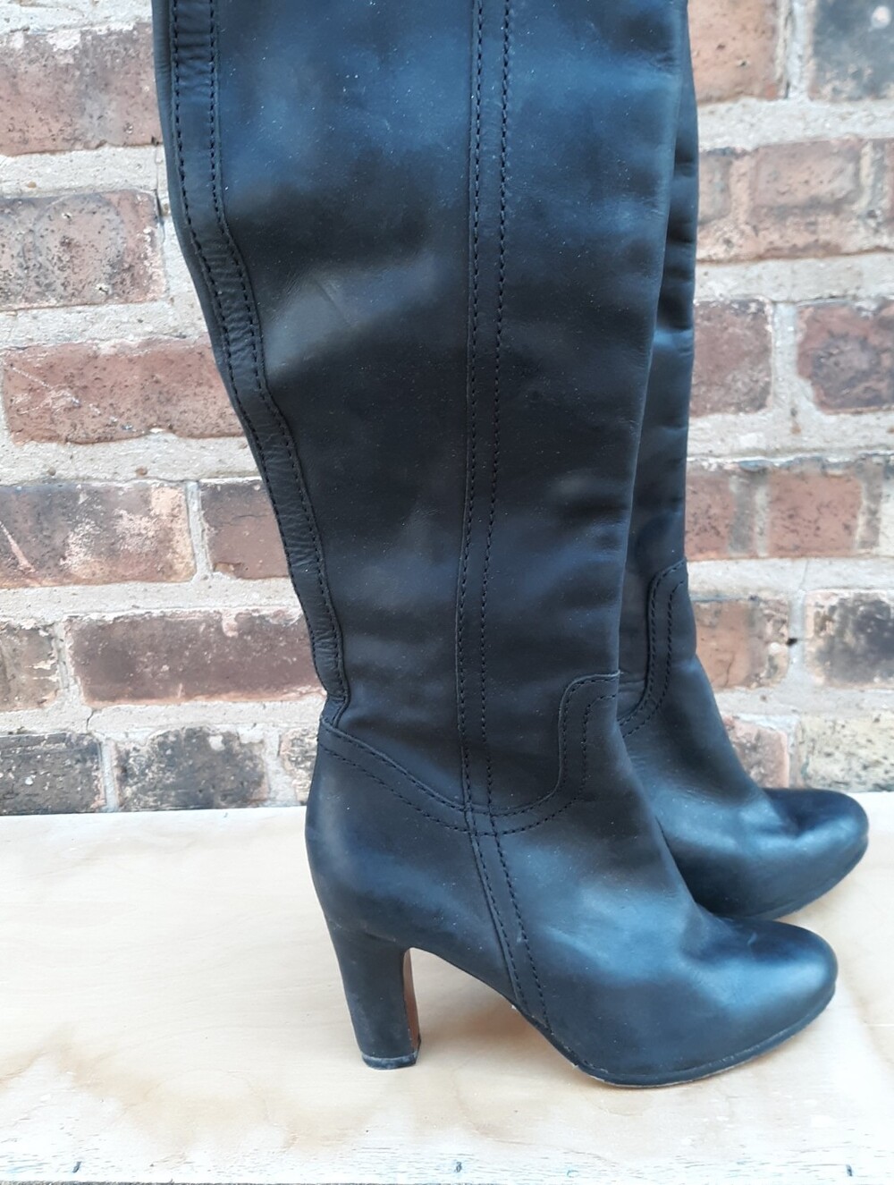 Sam Edelman Sutton Black Leather Over The Knee Buckle Block Heel Boot Womens 5.5